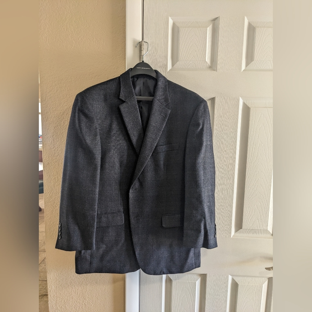 Kenneth Cole, Mens Sport Coat, Blue/Gray Plaid Pattern, Size 46